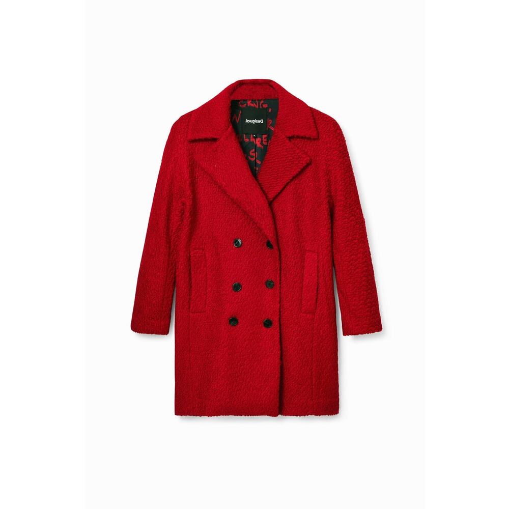 Desigual Straight Wool Coat Red Size M